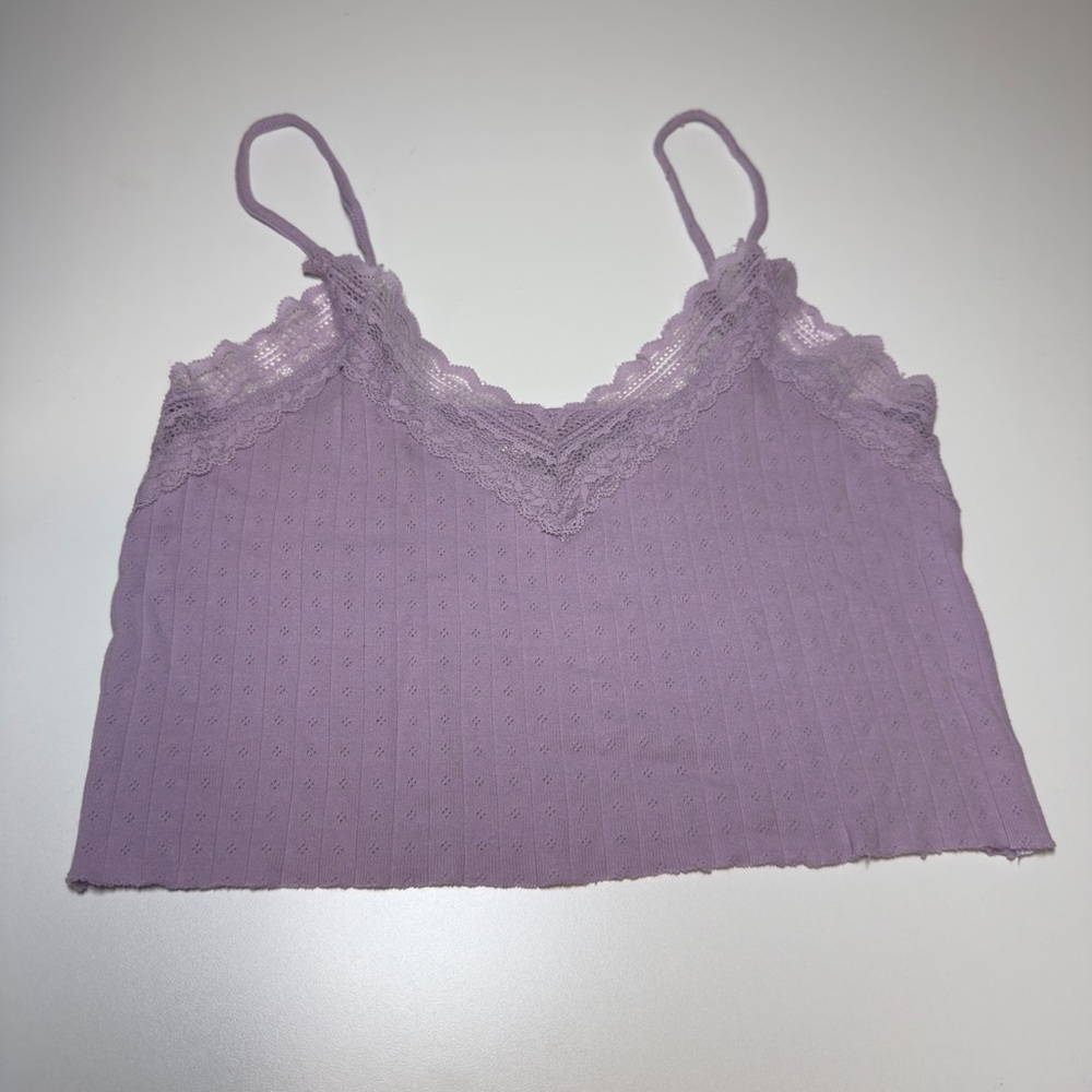 American Eagle Outfitters Purple Lace Cami Cropped Adjustable Straps, Size M